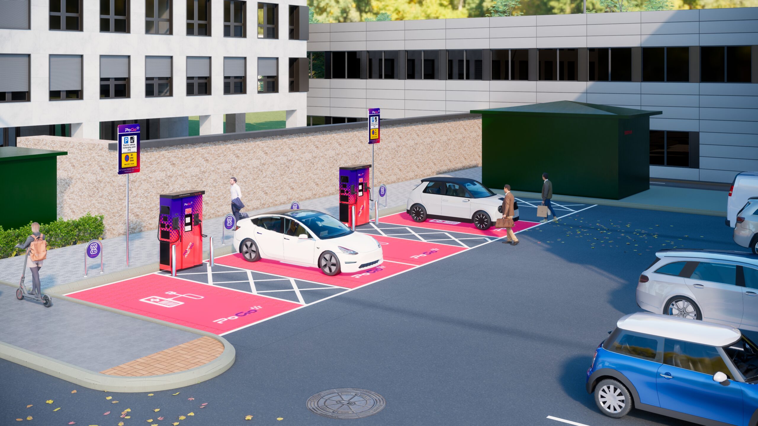 PoGo charging locations will be strategically positioned to be convenient for drivers and with easy access to public amenities