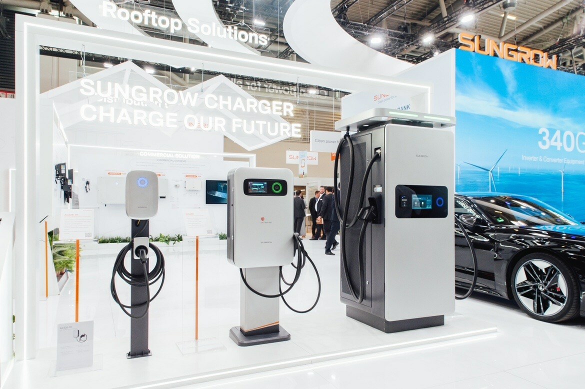 CAPTION: Sungrow’s latest EV chargers at Intersolar Europe 2023. Photo: Sungrow Power Supply Company