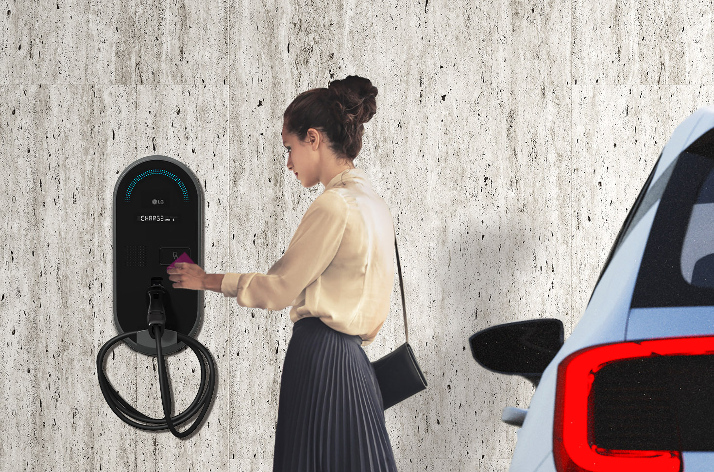 The first products now being assembled in Fort Worth are Level 2 AC chargers, designed for simple wall mounting with an optional stand that enables placement anywhere. Photo: LG Business Solutions USA