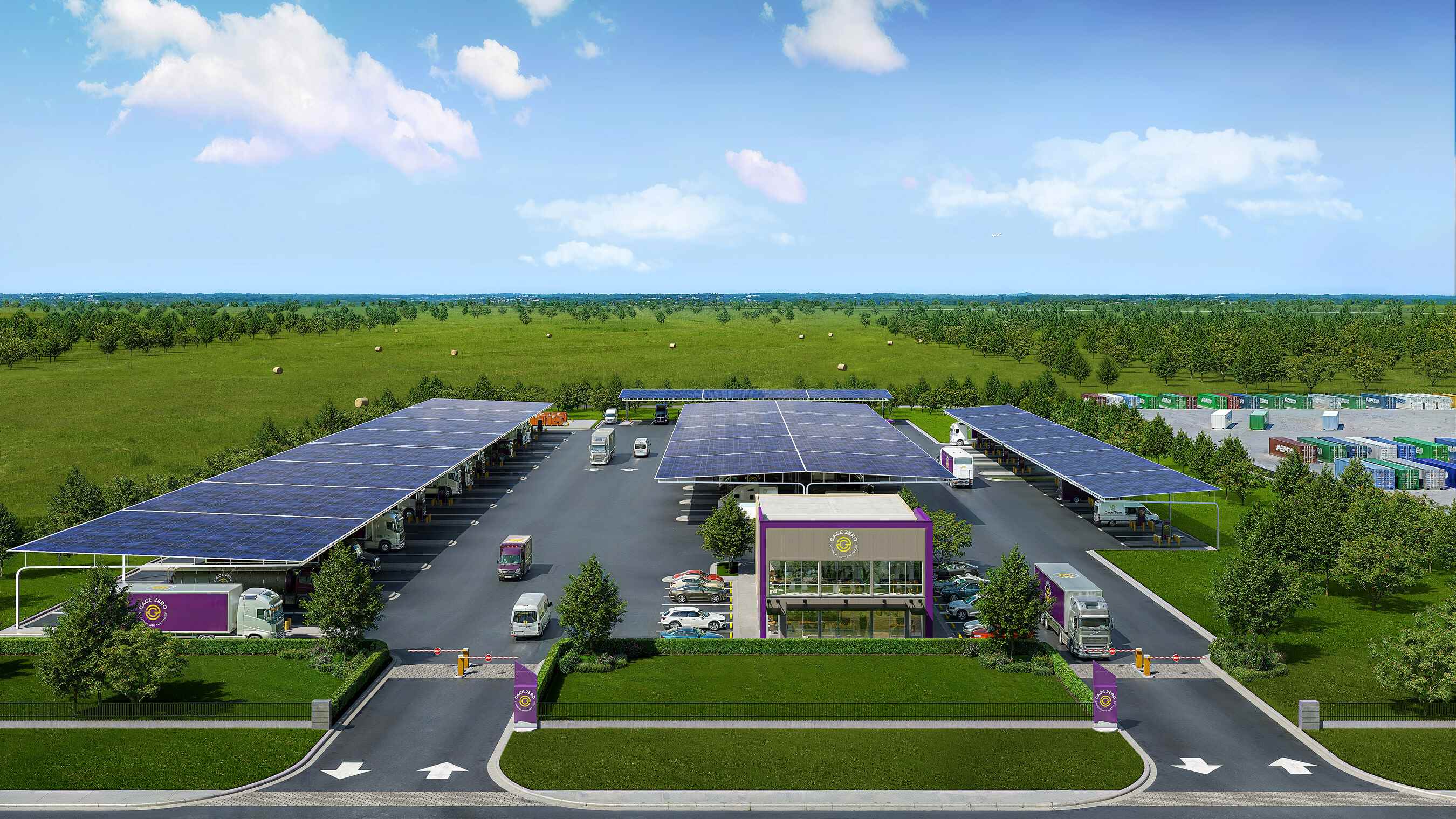 Rendering of Gage Zero Electric Truck Charging Hub in AllianceTexas. Image: Gage Zero