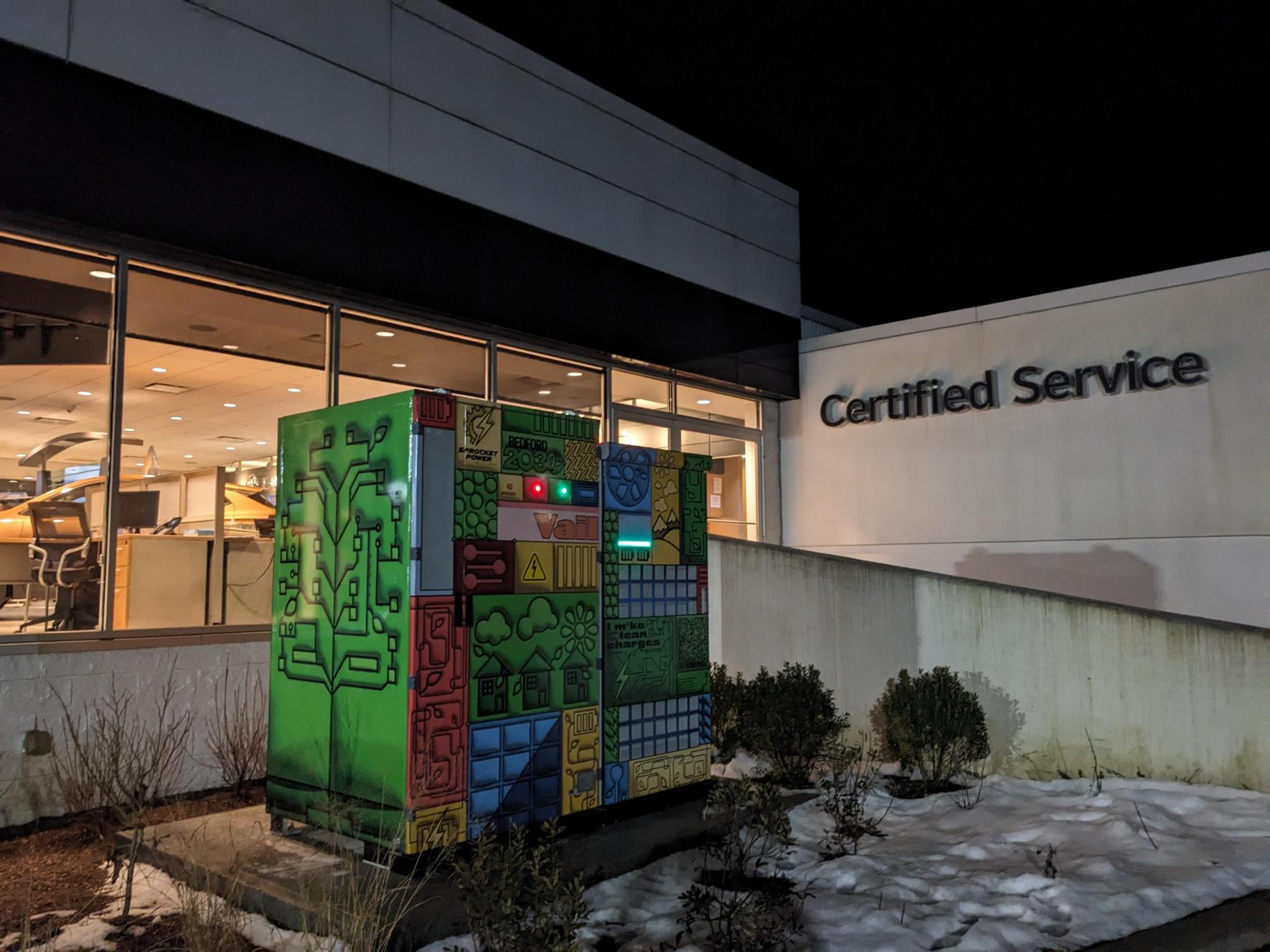 The system installed at Vail Buick GMC dealership helps relieve strain on New York's grid by supporting EV chargers at the dealership. Photo: Energy Toolbase