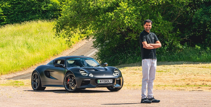 Nyobolt co-founder and CEO Sai Shivareddy with the Nyobolt EV prototype, engineered in partnership with Callum Designs, which features the fast charging battery technology. Image: Nyobolt