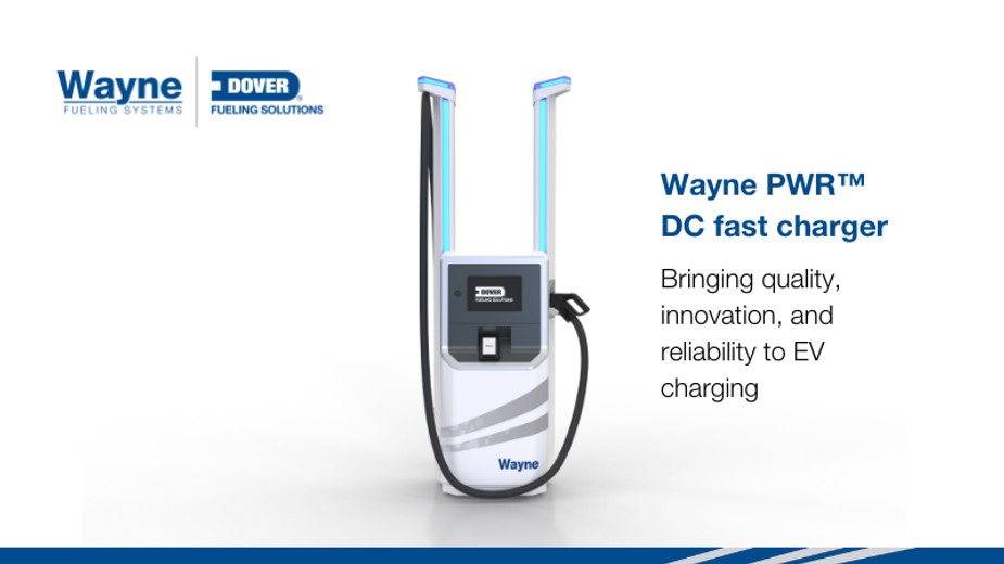 Designed and manufactured in Austin, Texas, the Wayne PWR DC fast charger represents a new standard in reliability and customer support for EV charging. Image: Dover Fuelling Solutions