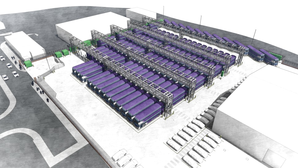 An artist impression of how the depot at Hengrove would look once the electrification project is completed. Graphic: First West of England 