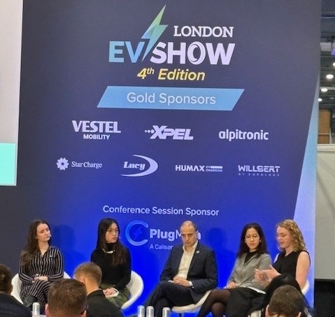 From left to right: Suzanna Hinson, energy specialist with the House of Commons Library; Maynie Yang, associate for commercial transport with BloombergNEF; Hadi Moztarzadeh, head of technology trends at the Advanced Propulsion Centre UK; Marida Di Girolamo, senior policy manger with Climate Group EV 100; Louise Evans, policy executive with Energy UK