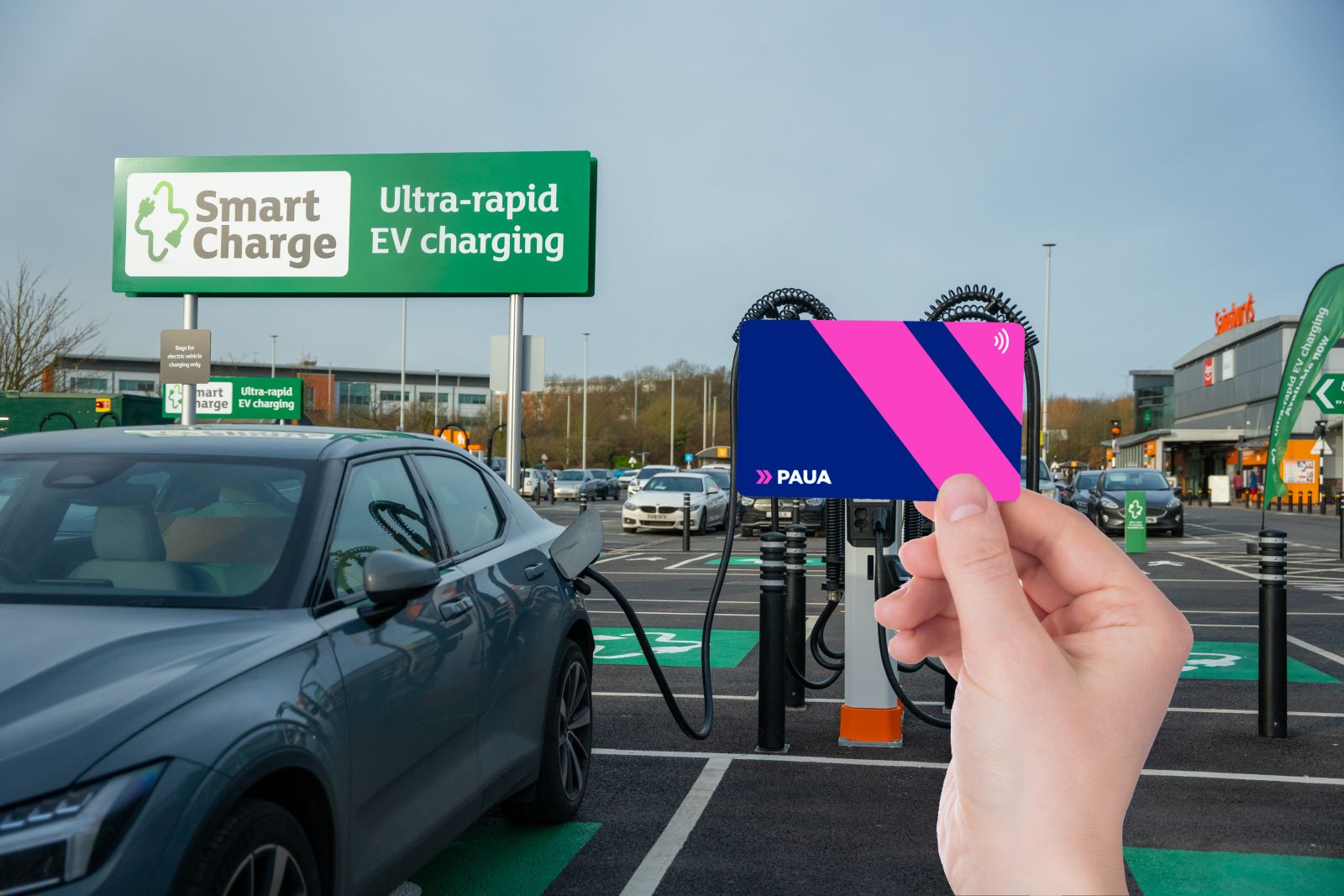 The addition of over 550 Sainsbury's Smart Charge chargers brings network for Paua's EV charging card to over 58,000 charge points at more than 18,500 locations across the UK. Image: Paua