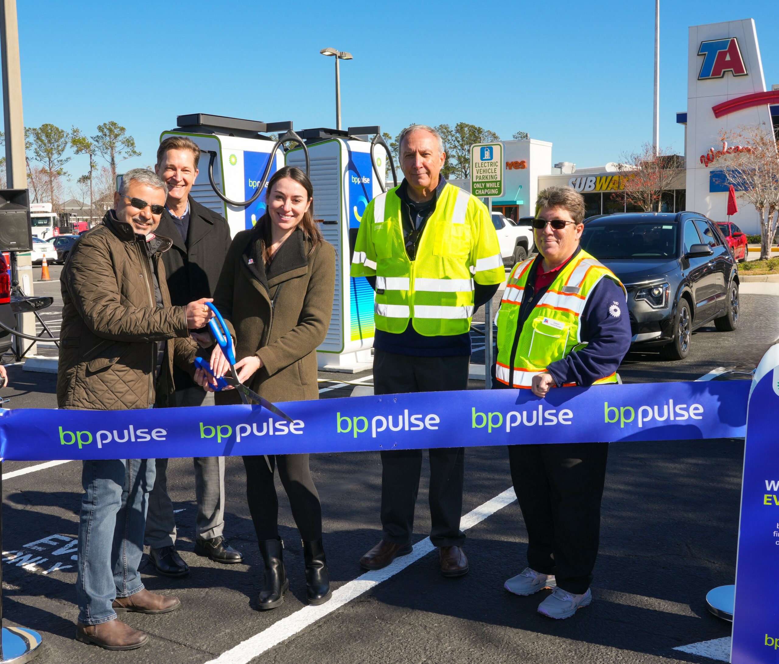 Opening the charging hub at the TravelCenters of America (TA) site in Jacksonville. Image: bp pulse