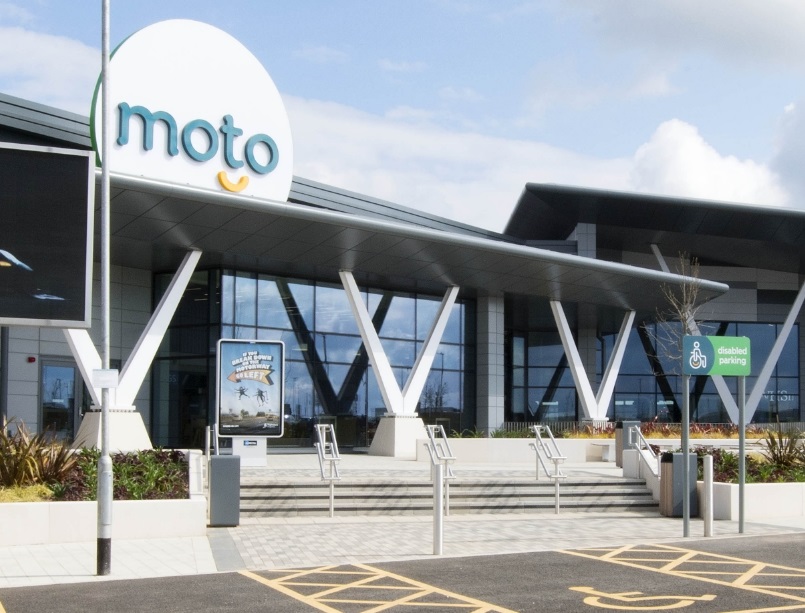 Moto plans to build up to 23 strategically located eHGV superhubs by 2030. Image: Moto