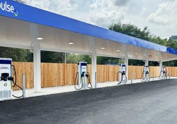 The new BP Pulse station is the first BP Pulse branded Gigahub in the US for their EV charging business. Photo: BP