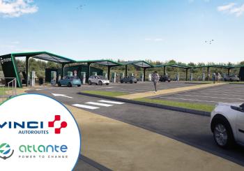 The latest stations to be operated by Atlante on the Vinci Autoroutes network in France, are open 24 hours a day and are accessible to all electric vehicles and compatible with all charging standards. Photo: Atlante Energy