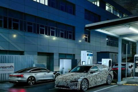 The Audi charging park features a grid simulator that replicates the different power grids of other countries. Image: Audi