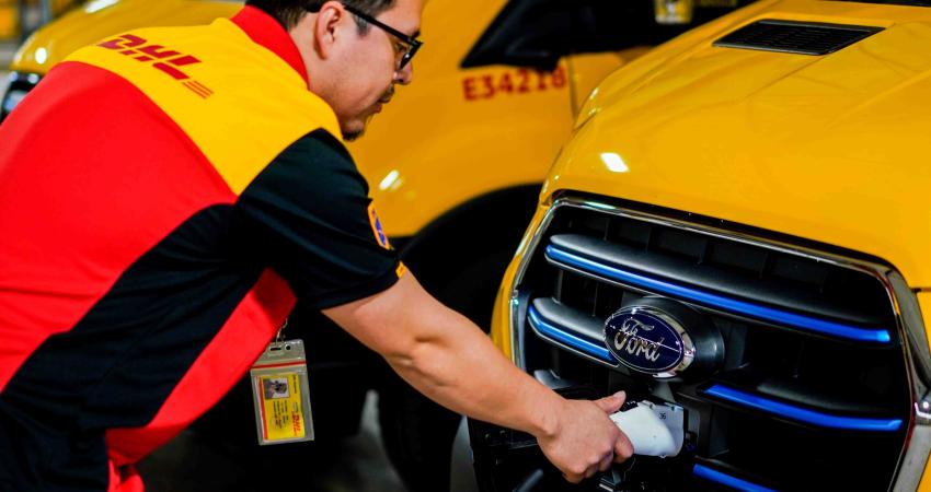 EV fleet with L2 chargers at a DHL Express US site in San Diego, CA. Photo: DHL Express