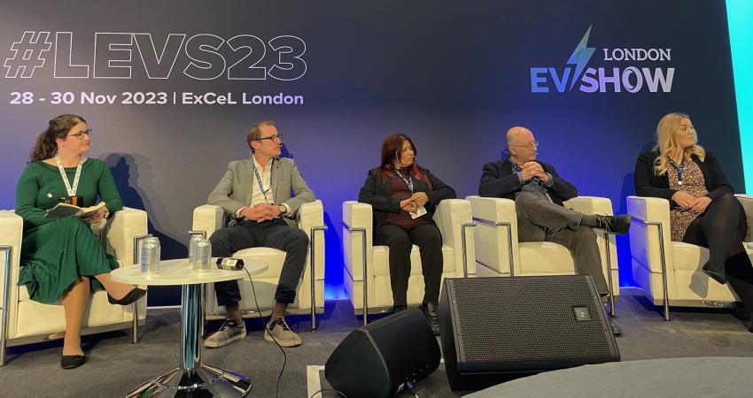 The panel discussing local authority EV charging strategy at the London EV Show