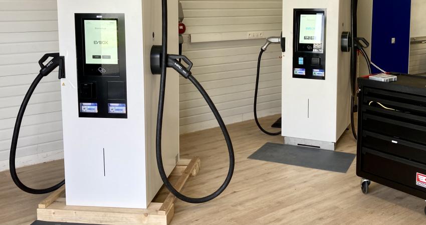 EVBox fast charging stations at the Canéjan training centre. Photo: EVBox