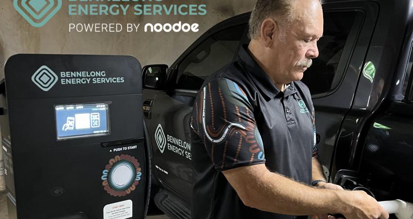 Owner and director of Bennelong Energy Services, Cliff Lyons, using A new Bennelong Energy Services EV charger Powered by Noodoe. Photo: Bennelong Energy Services