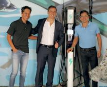 Left to right: OBE Power’s Ro Achon, CTO, and co-founders and joint managing directors Alejandro Burgana and Luis Paul