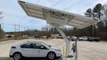 The patented Beam EV ARC is a versatile energy infrastructure product with a sleek aesthetic design that fits in the size of a standard parking space. Photo: City of Raleigh