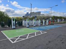 Six new high-powered 350kW capable chargers at Roadchef Rownhams Eastbound on the M27. Photo: Roadchef