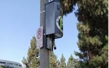 EVSE and AmpUp Streetlight EV charging stations for the Los Angeles Bureau of Street Lighting (LABSL). Photo: EVSE